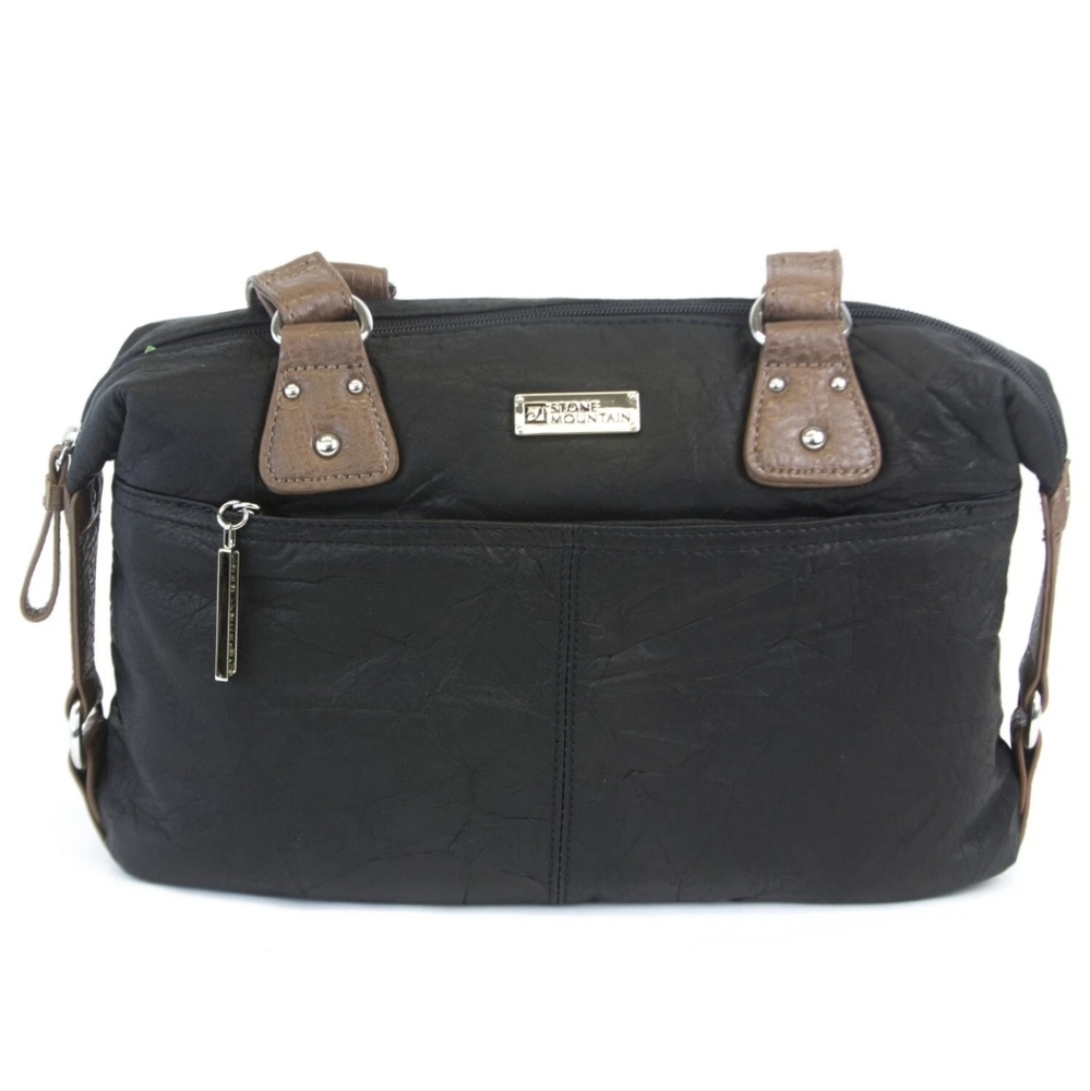 NWT Stone Mountain Long Beach Satchel Purse Leather Shoulder Bag Black - Picture 1 of 13